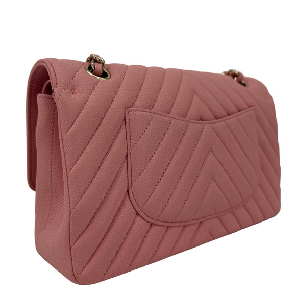 Chanel Medium Double Flap – Light Pink Chevron Caviar, Light Gold Hardware - Picture 8 of 11